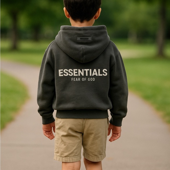 Fear of God Essentials Kids Hoodie Black Pullover Sweatshirt – Size 8 - Picture 1 of 10